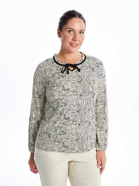 LCW Grace Bağlamalı Yaka Desenli Kadın Bluz - W4IQ17Z8-LRA