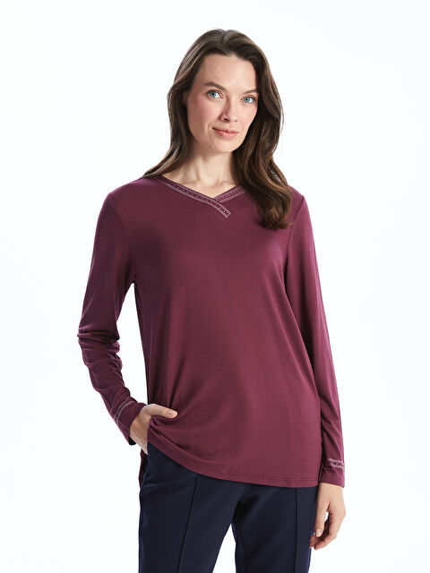 LCW Grace V Yaka Parlak Taşlı Kadın Bluz - W4IQ22Z8-HPH