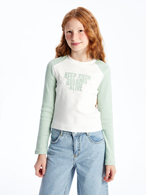 LCW Kids Bisiklet Yaka Baskılı Kız Çocuk Tişört - W4IQ42Z4-G4G