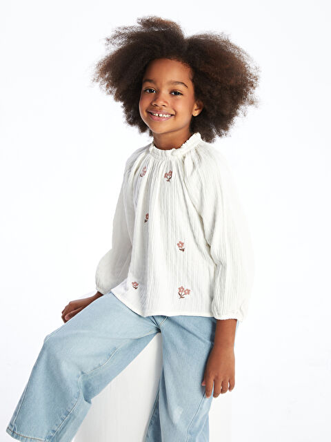 LCW Kids Uzun Kollu Nakışlı Kız Çocuk Gömlek - W4IQ46Z1-FDL
