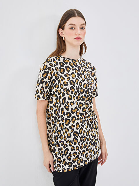 LCW Modest Bisiklet Yaka Leopar Desenli Oversize Kadın Tunik - W4IR11Z8-LQY