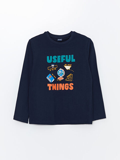 LCW ECO Bisiklet Yaka Baskılı Uzun Kollu Erkek Çocuk Tişört - W4IR30Z4-CRP