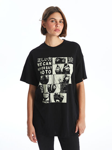 LCW Vision Crew Neck Printed Short Sleeve Oversize Women's T-Shirt - W4IS09Z8-CVL