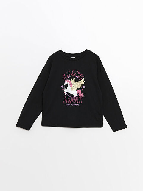 LCW Kids Bisiklet Yaka Baskılı Uzun Kollu Kız Çocuk Tişört - W4IS43Z4-CVL