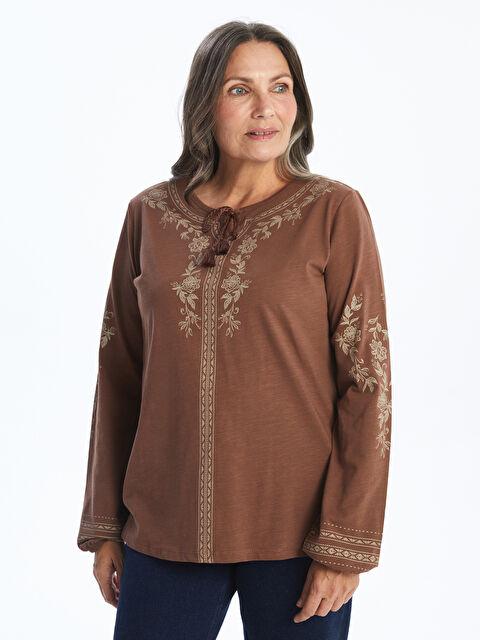 LCW Grace Bağlamalı Yaka Desenli Kadın Bluz - W4IS87Z8-HKA