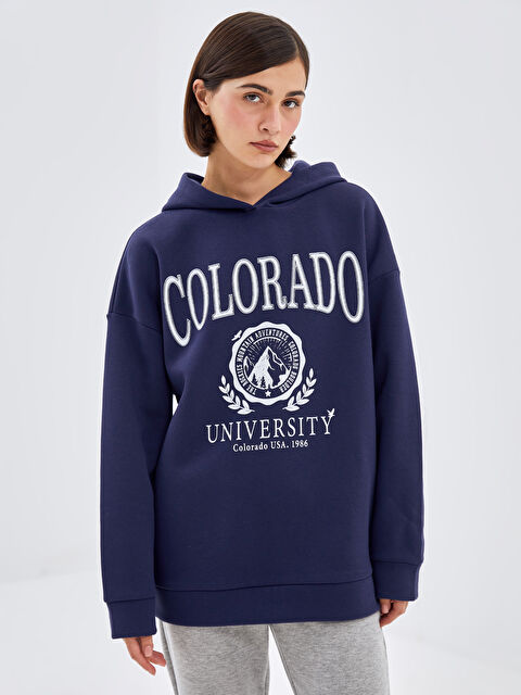 LC WAIKIKI Kapüşonlu Baskılı Oversize Kadın Kalın Sweatshirt Tunik - W4IS98Z8-RFH