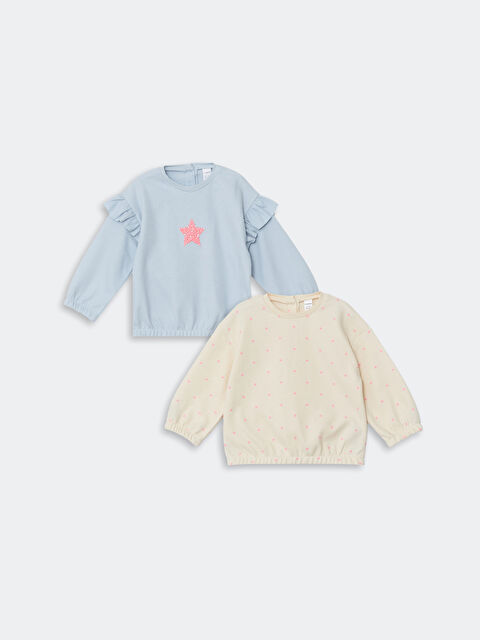 LCW Kids Bisiklet Yaka Uzun Kollu Baskılı Kız Çocuk Sweatshirt 2'li - W4IT28Z1-G0K