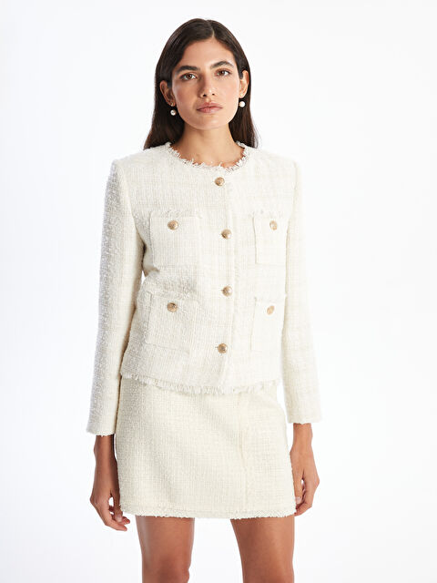 LCWAIKIKI Classic Bisiklet Yaka Dokulu Kadın Tüvit Ceket - W4IT36Z8-FEW