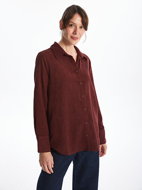 LCWAIKIKI Classic Dokulu Kadife Kadın Gömlek - W4IT83Z8-D7V