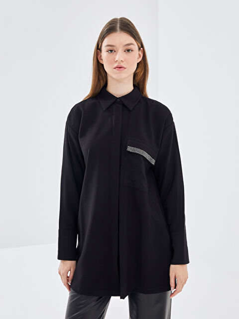 LCW Modest Parlak Taşlı Oversize Kadın Gömlek Tunik - W4IU96Z8-CVL