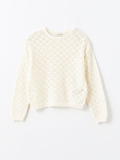 LCW Kids Bisiklet Yaka Ajurlu Kız Çocuk Triko Kazak - W4IY62Z4-FDH