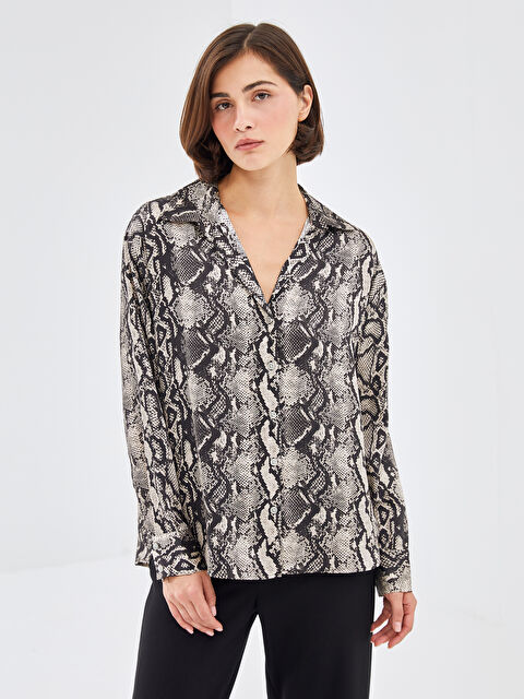 LCW Vision Desenli Oversize Saten Kadın Gömlek - W4IY64Z8-LQJ