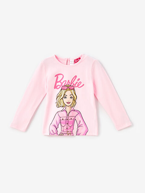 LCW Kids Bisiklet Yaka Uzun Kollu Barbie Baskılı Kız Çocuk Tişört - W4J049Z1-QWN