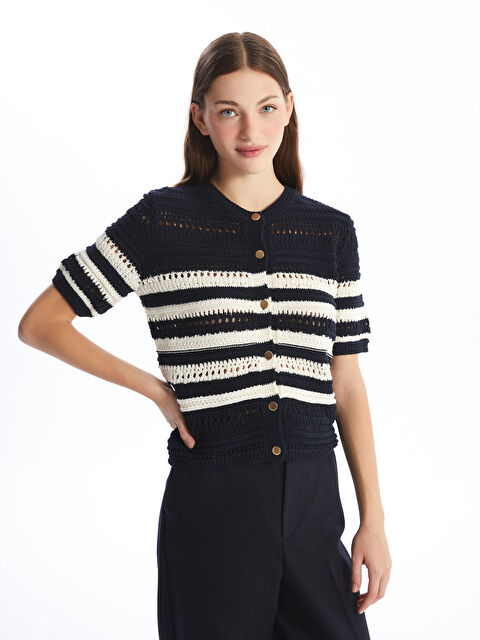 LCW Vision Bisiklet Yaka Ajurlu Kısa Kollu Kadın Triko Hırka - W4J059Z8-LFC