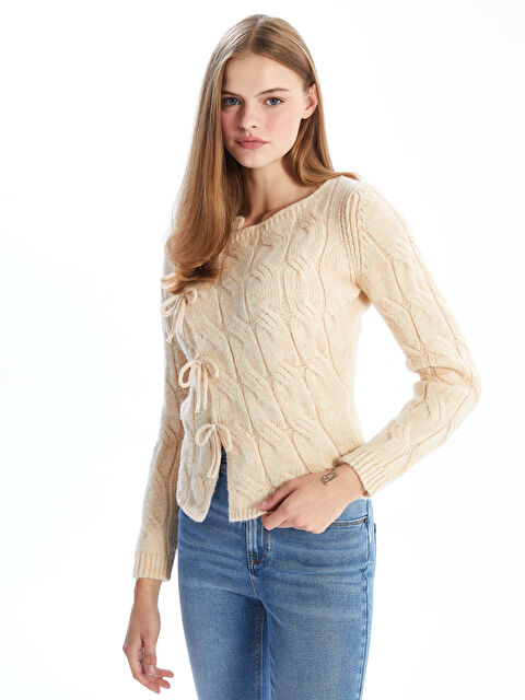 LCW Vision Bisiklet Yaka Kendinden Desenli Kadın Triko Kazak - W4J061Z8-G0X