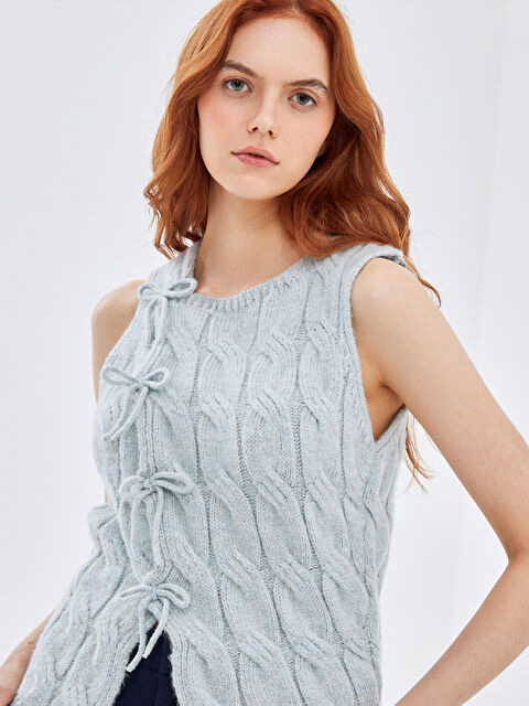 LCW Vision Bisiklet Yaka Kendinden Desenli Kadın Triko Yelek - W4J063Z8-FUX