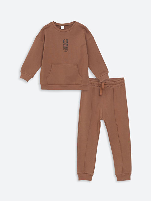 LCW Kids Bisiklet Yaka Uzun Kollu Baskılı Erkek Bebek Sweatshirt ve Eşofman Alt 2'li Takım - W4J114Z1-R1Q