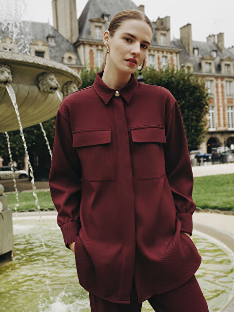 LCW Modest Dokulu Oversize Kadın Gömlek Tunik - W4J164Z8-D1H