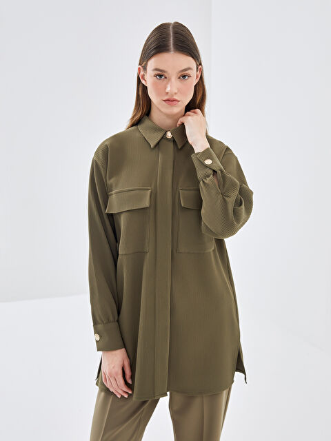 LCW Modest Dokulu Oversize Kadın Gömlek Tunik - W4J164Z8-JME