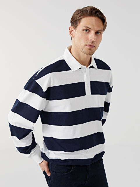 XSIDE Polo Yaka Uzun Kollu Çizgili Erkek Kalın Sweatshirt - W4J165Z8-LSJ
