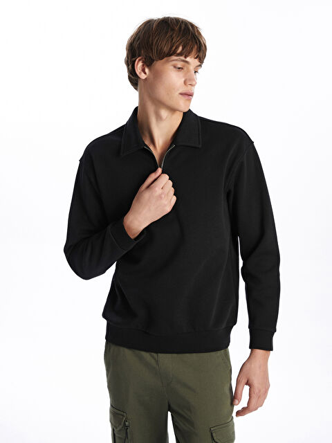 XSIDE Polo Yaka Uzun Kollu Erkek Kalın Sweatshirt - W4J175Z8-CVL