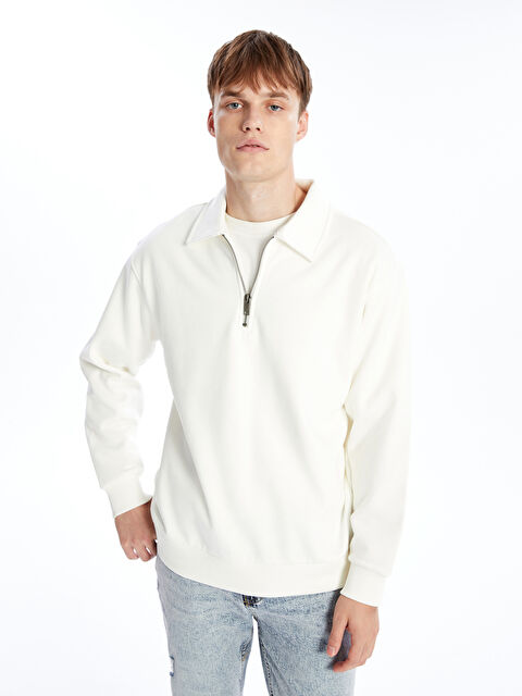 XSIDE Polo Yaka Uzun Kollu Erkek Kalın Sweatshirt - W4J175Z8-EEW