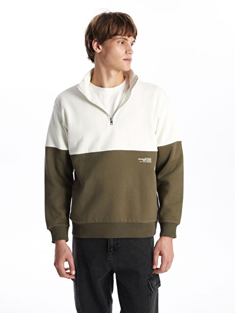 XSIDE Dik Yaka Uzun Kollu Renk Bloklu Erkek Kalın Sweatshirt - W4J188Z8-FR4