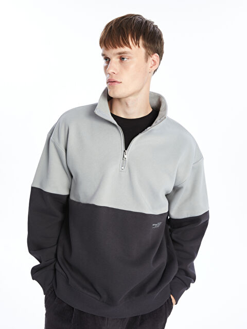 XSIDE Dik Yaka Uzun Kollu Renk Bloklu Erkek Kalın Sweatshirt - W4J188Z8-SM0