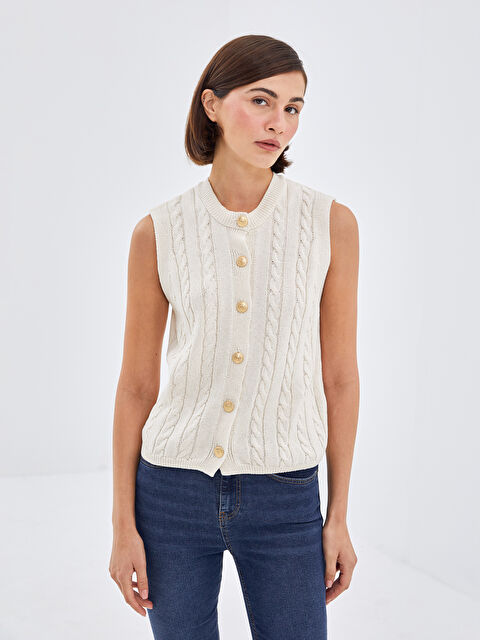 LCW Vision Bisiklet Yaka Kendinden Desenli Kadın Triko Süveter - W4J244Z8-FDU