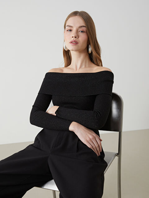 LCW Vision Kayık Yaka Kadın Triko Kazak - W4J335Z8-CVL