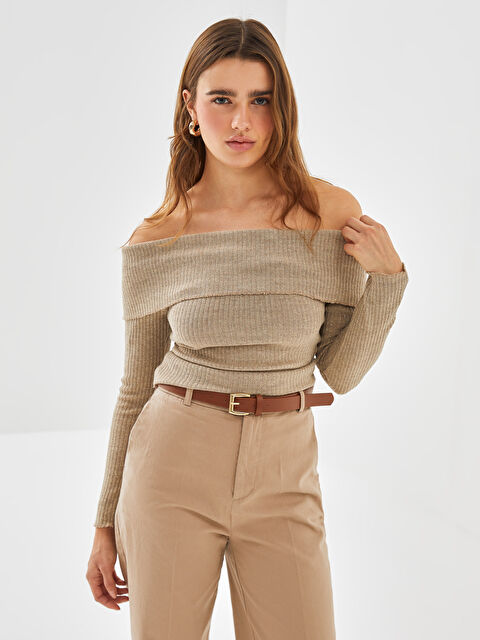 LCW Vision Kayık Yaka Kadın Triko Kazak - W4J335Z8-GCZ