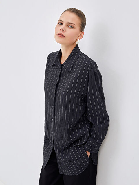 LCW Modest Çizgili Oversize Kadın Gömlek Tunik - W4J421Z8-CVL