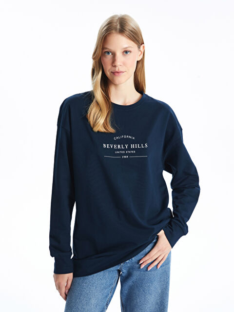 LC WAIKIKI Bisiklet Yaka Baskılı Oversize Kadın Sweatshirt - W4J494Z8-RFH