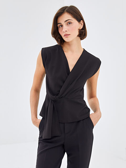 LCW Vision Kruvaze Yaka Kadın Tişört - W4J540Z8-CVL