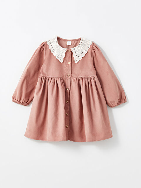 LCW Kids Bebe Yaka Kız Çocuk Kadife Elbise - W4J596Z1-YFZ