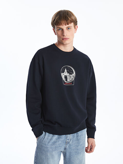 XSIDE Bisiklet Yaka Baskılı Erkek Kalın Sweatshirt - W4J612Z8-RFD