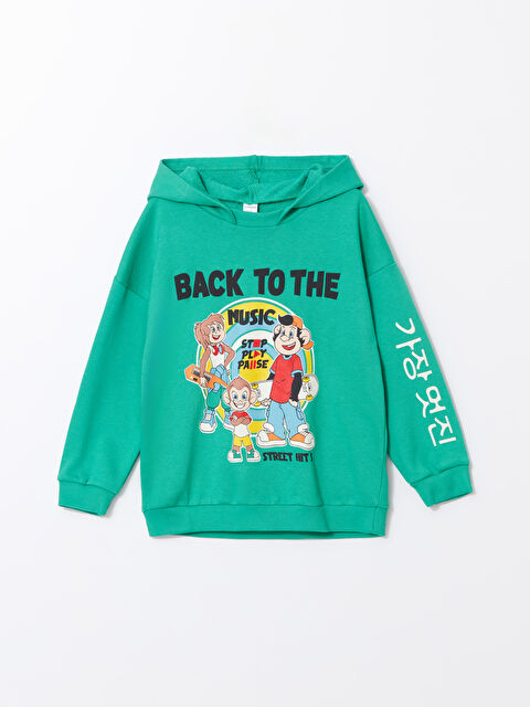 LCW Kids Kapüşonlu Nastoljik Maymun Baskılı Erkek Bebek Sweatshirt - W4J672Z1-GHD