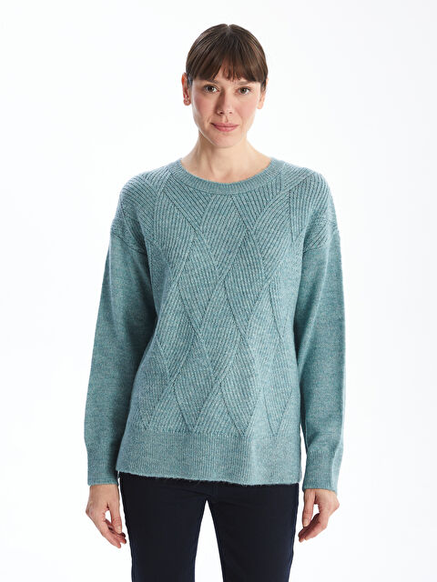 LCWAIKIKI Basic Bisiklet Yaka Kendinden Desenli Kadın Triko Kazak - W4J872Z8-HWT