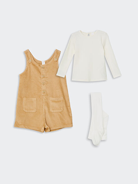 LCW Kids Bisiklet Yaka Kadife Kız Bebek 3'lü Takım - W4J931Z1-FMQ