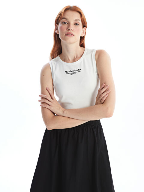 LCW Modest Bisiklet Yaka Baskılı Kadın Atlet - W4J933Z8-L7Y