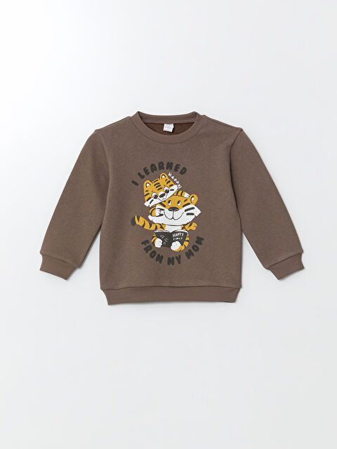 LCW Kids Bisiklet Yaka Baskılı Erkek Çocuk Sweatshirt - W4J937Z1-D2M