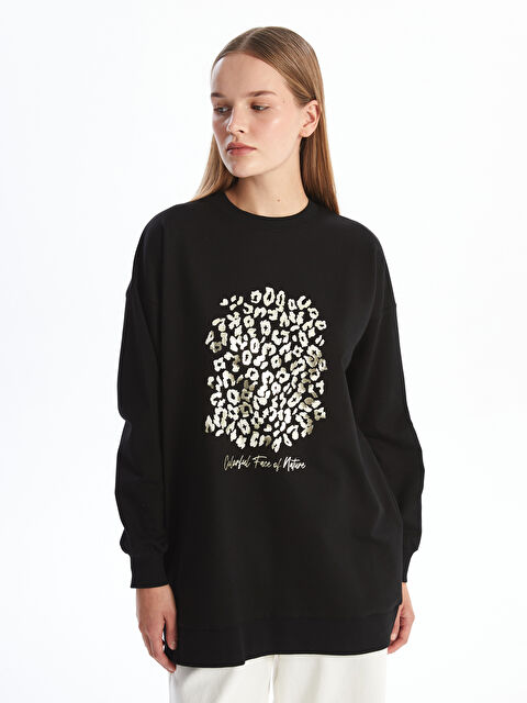 LCW Modest Bisiklet Yaka Baskılı Kadın Sweatshirt Tunik - W4JA55Z8-CVL