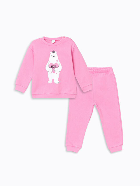 LCW ECO Bisiklet Yaka Baskılı Kız Bebek Eşofman Takım - W4JB75Z1-CRF