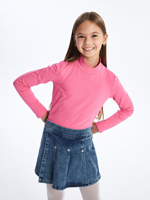 LCW Kids Yarım Balıkçı Yaka Kız Çocuk Tişört - W4JB81Z4-GEV