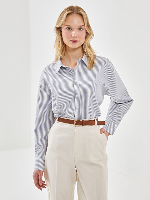 LCW Vision Striped Oversize Women's Shirt - W4JC74Z8-LEN