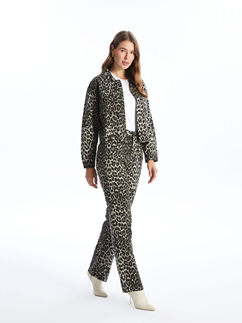 LCW Modest Leopar Desenli Straight Fit Kadın Jean Pantolon - W4JE31Z8-LUN