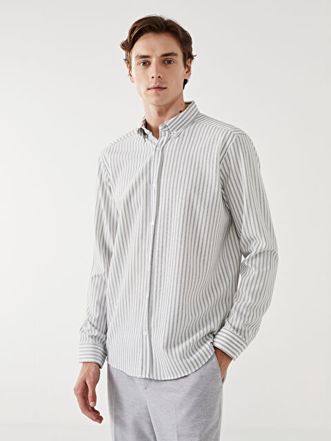 LCW Vision Regular Fit Uzun Kollu Çizgili Erkek Gömlek - W4JE53Z8-LFC