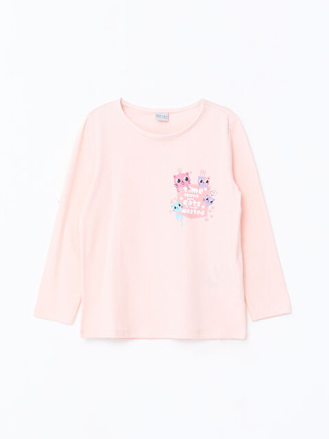 LCW ECO Bisiklet Yaka Baskılı Uzun Kollu Kız Çocuk Tişört - W4JG68Z4-FXB