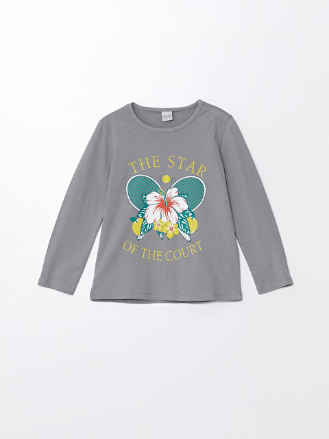 LCW ECO Bisiklet Yaka Baskılı Uzun Kollu Kız Çocuk Tişört - W4JG68Z4-JNC