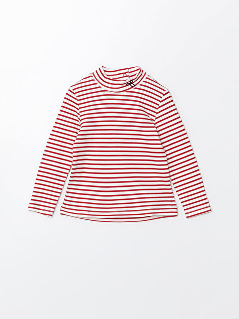 LCW Kids Yarım Balıkçı Yaka Çizgili Kız Çocuk Tişört - W4JG84Z1-E48